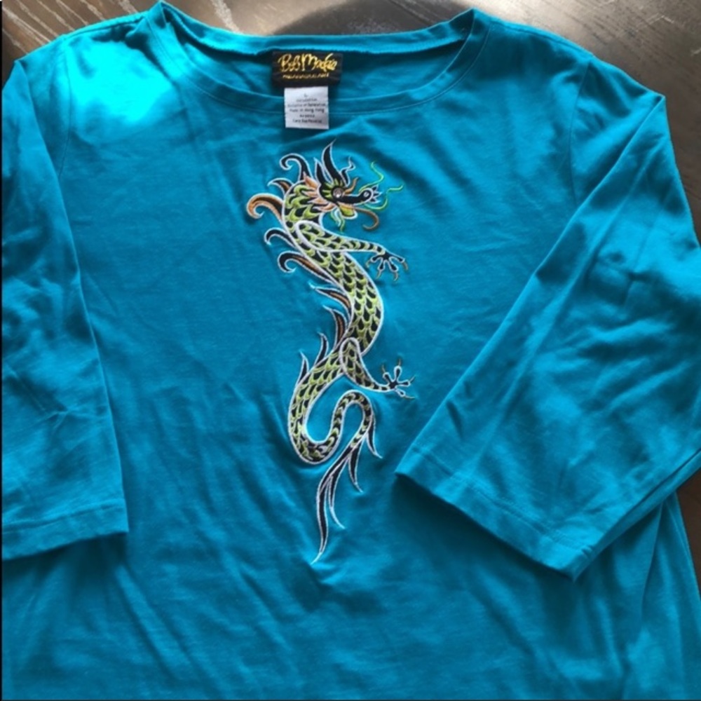 Vintage 80s BOB MACKIE Wearable Art Dragon Top 1X - Picture 4 of 7